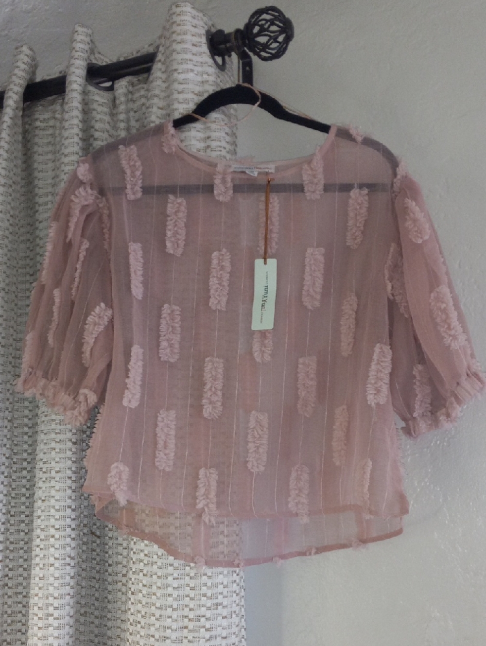 Women's Sheer Pink Ruffle-Texture Blouse